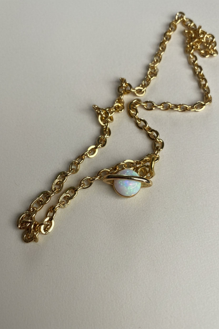 Cosmically - Opal Saturn Charm Necklace 20”